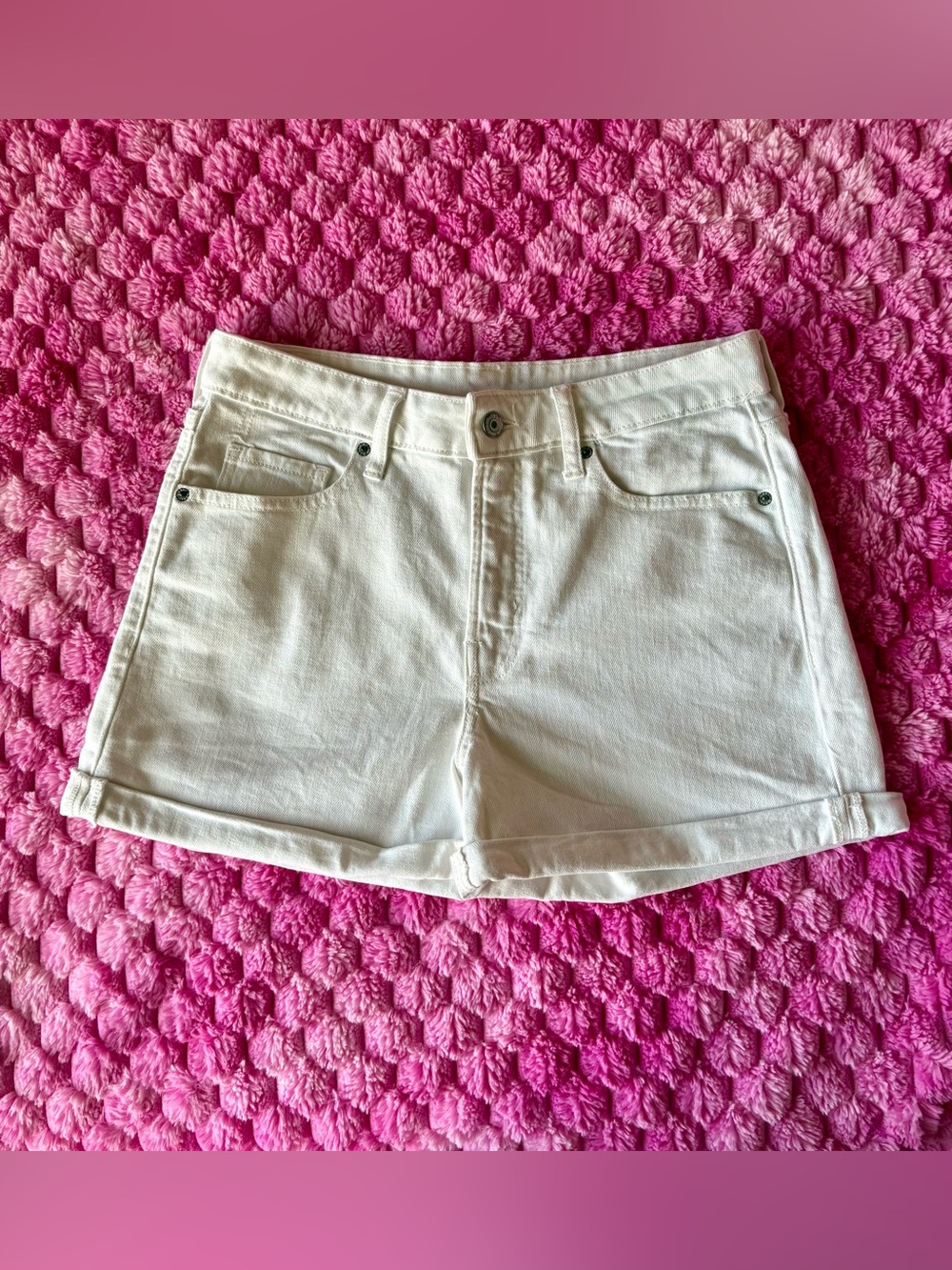 White denim women’s mini shorts
